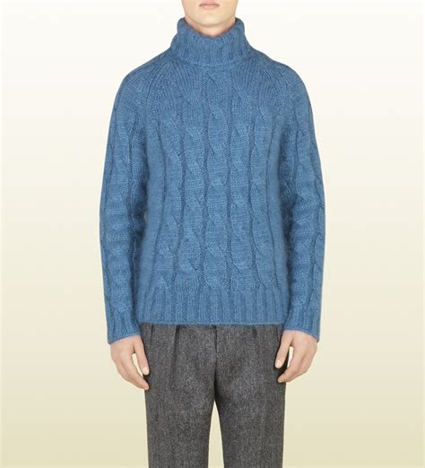 gucci blue cable knit turtleneck|net a porter Gucci.